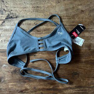 TYR Sol Pacific Grey Tieback Bikini Top Swimwear Strappy Solid Gray XL 14/16 NWT